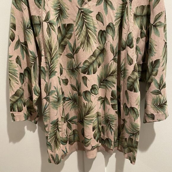 J Jill Sweater Women Petite LP Pink Green Pullover Royal Palm Leaf Printed NWT - Picture 8 of 16